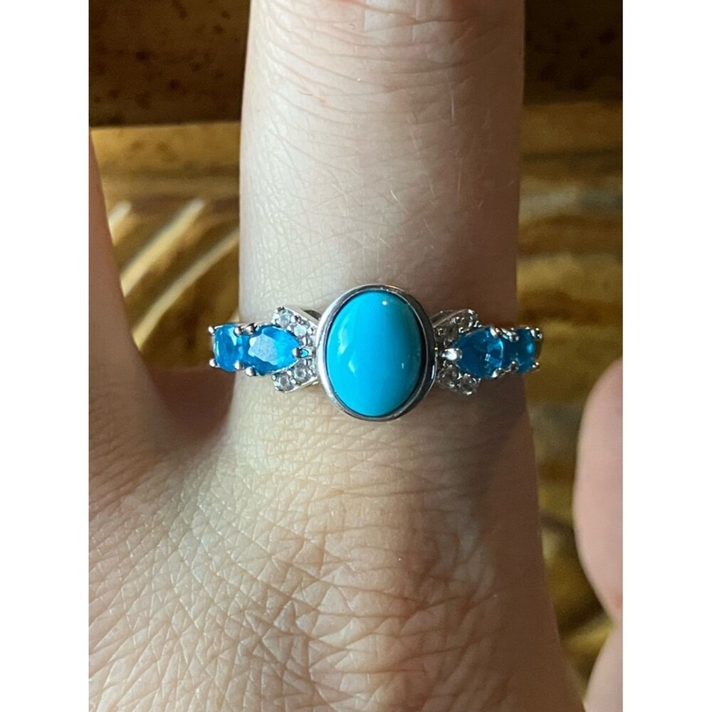 Sleeping Beauty Turquoise Blue Apatite Sterling Silver Ring Size 10